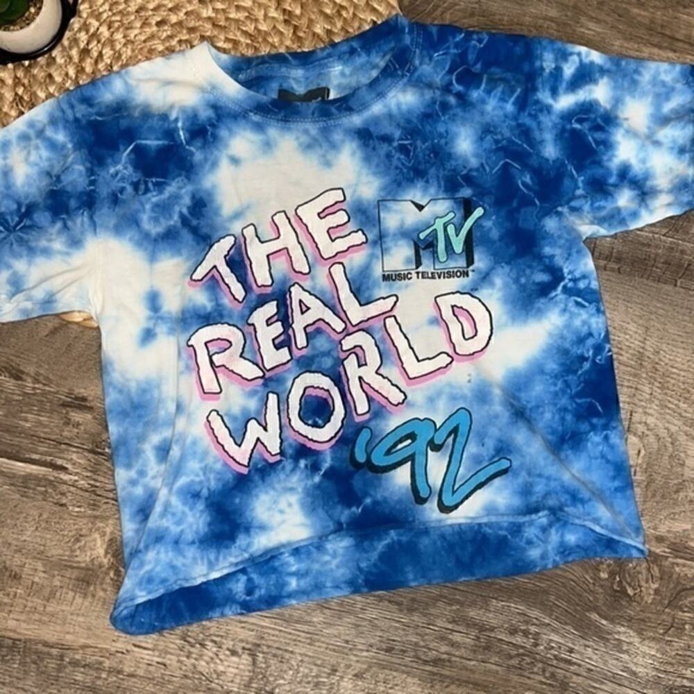 The Real World blue tie dye crop tshirt size xsmall - Picture 2 of 4